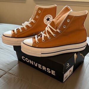 Converse Tan and White High-Top Sneakers
